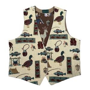 Vintage Willowbend Tapestry Vest L USA Hunting Fishing Ducks Deer Cabin Scenic